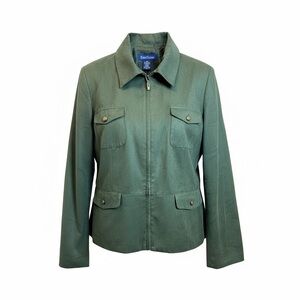 Evan Picone Wmns 16 Green Jacket Faux Suede Brass Buttons Cottagecore Preppy